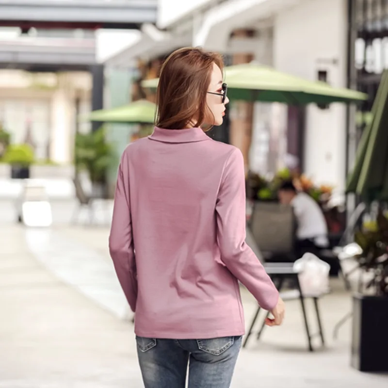 ONLYSVTER Turn Down Collar Women Sweater 95% Cotton Top Tee Shirts Autumn Winter Female Jumper Long Sleeve Pullover Chic Pull | Женская