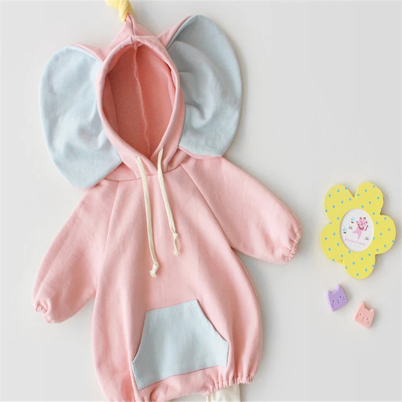 

Baby Girl Boy Rompers Long Sleeve Hooded Jumpsuit Clothes Cute Elephant Big Ears Rompers Baby Girl Boy Clothes