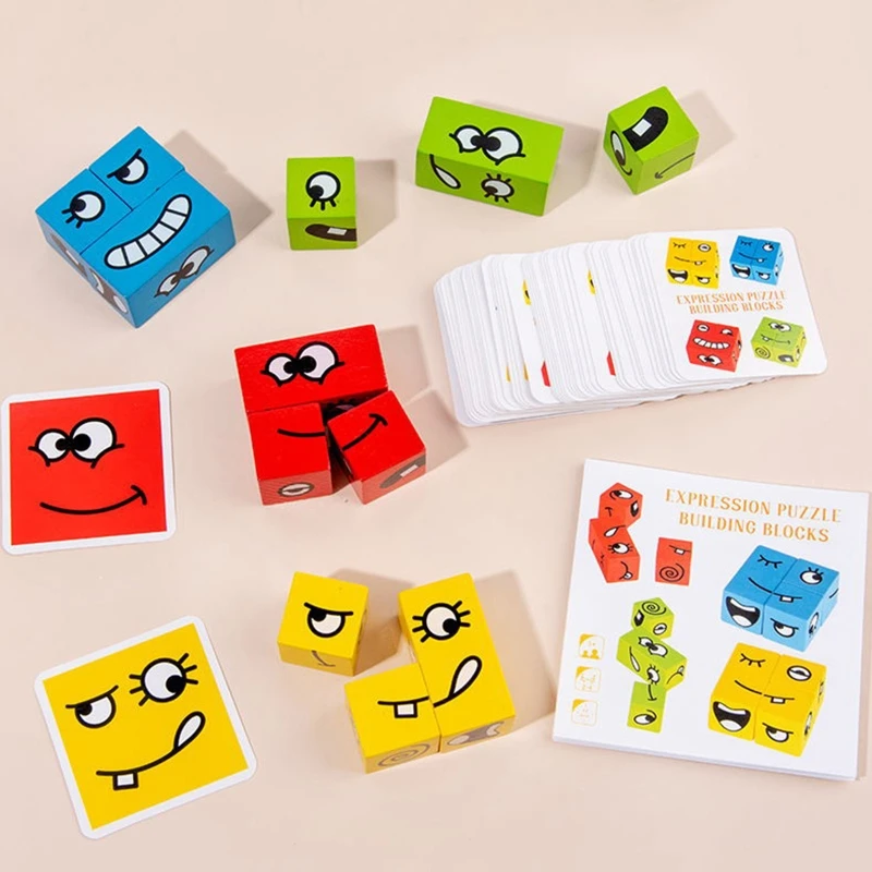

Wooden Expression Puzzles Building Block Magic Face Changing Cube Montessori Toy Y4UD