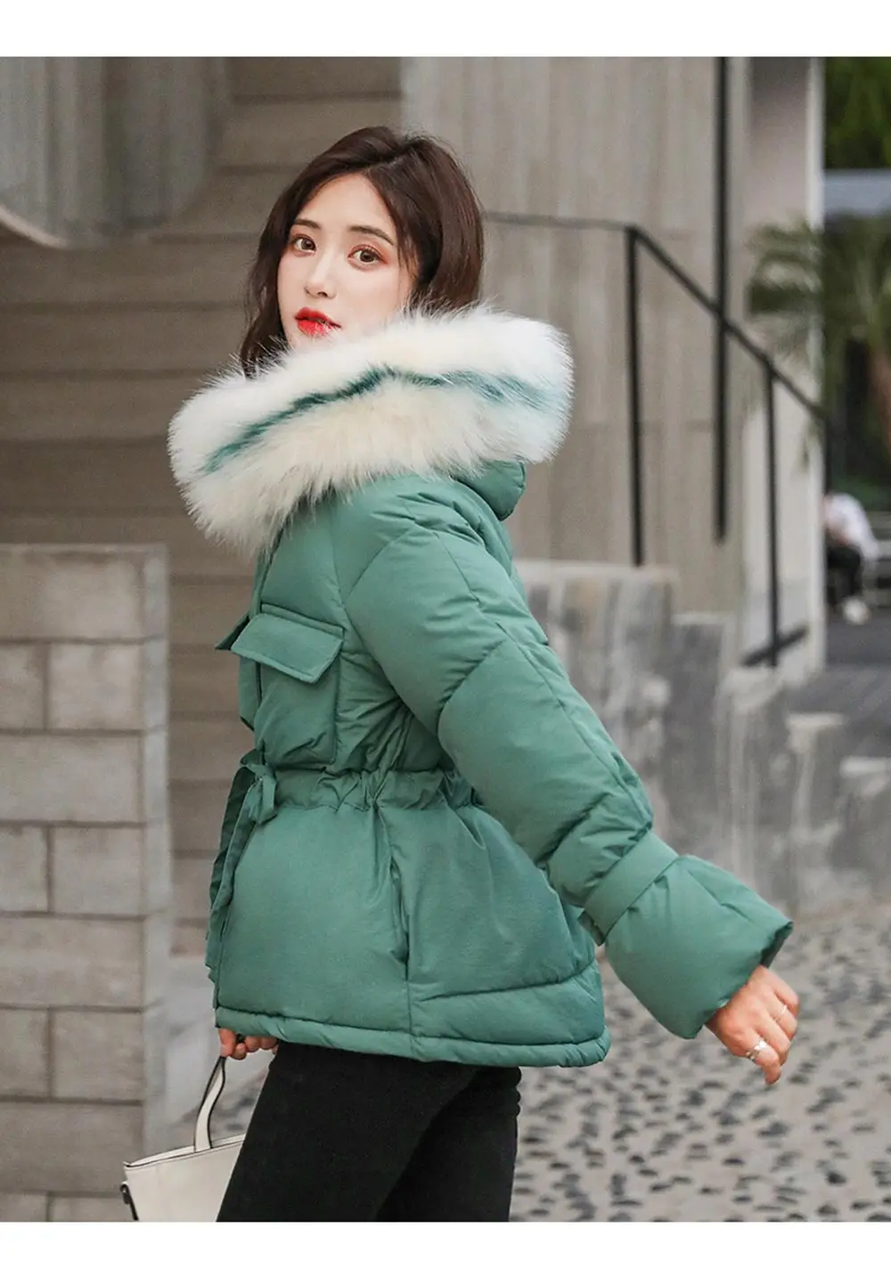 Vielleicht/ новые корейские меховые куртки с капюшоном, парки, зимняя куртка для женщин, короткий стиль, с завязками, теплое плотное тонкое зимнее пальто для женщин