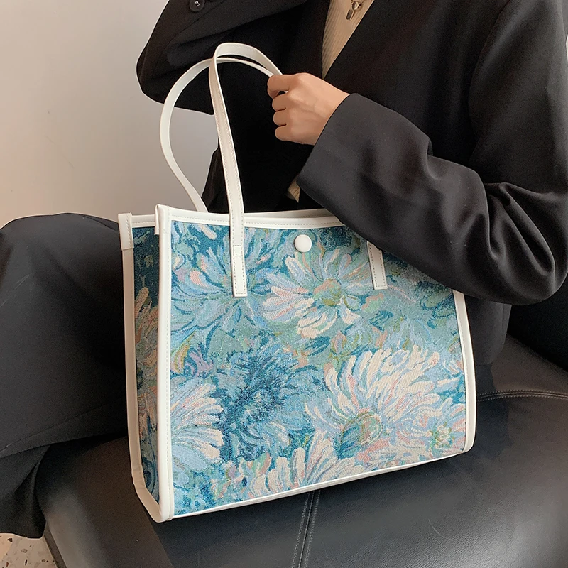 

Flowers Pattern Canvas Shoulder Composite Bags for Women 2021 Female Designer Luxury Travel Branded Shopping Handbags