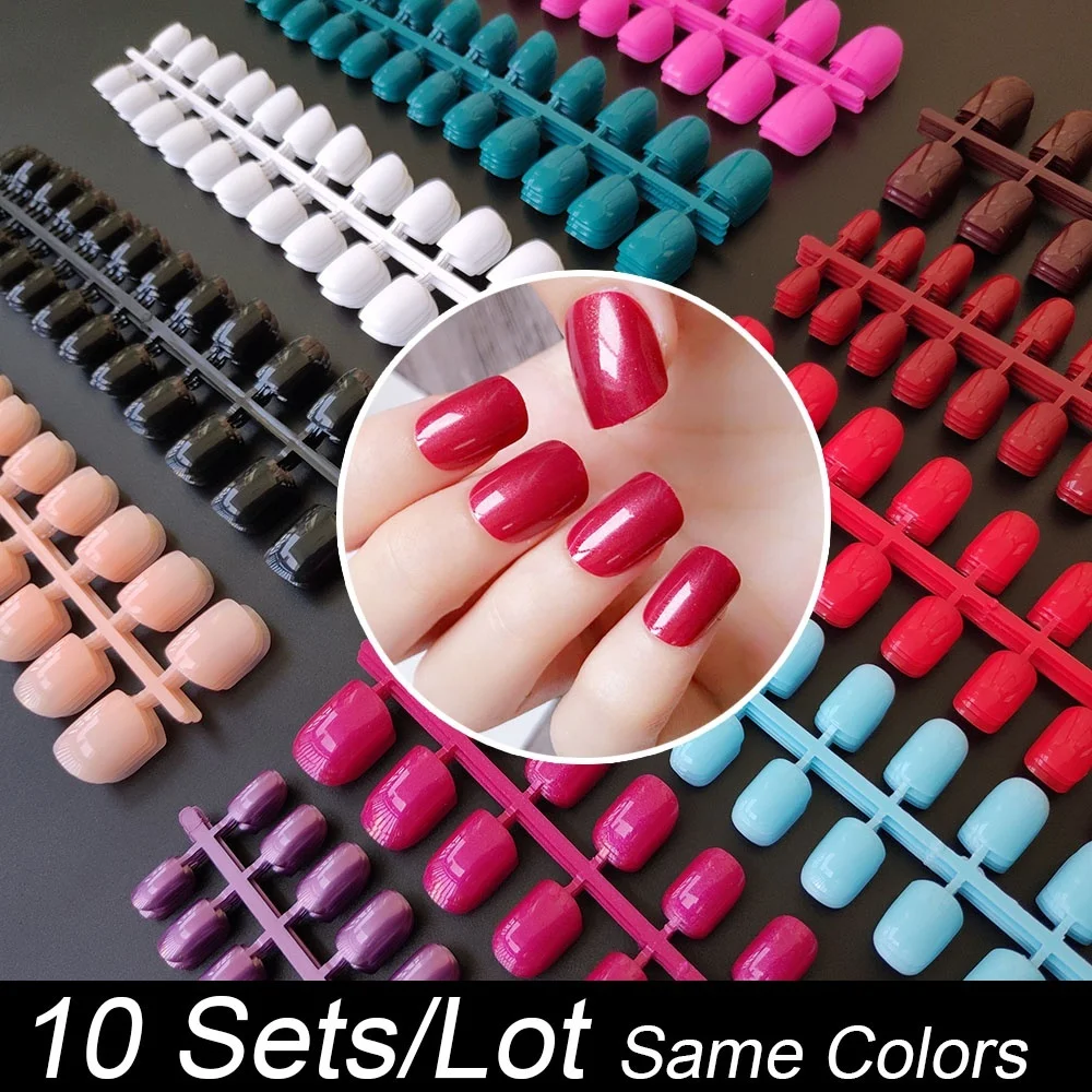 

10 Sets Of Same Colors Square False Nail Tips 24 pcs Per Set 10 Sizes Press On Fake Nails DIY Manicure