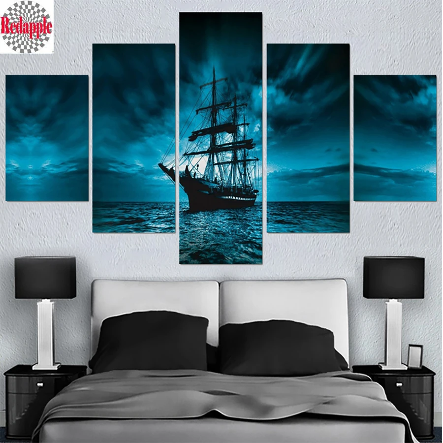 

diamond embroidery Modern Painting 5 Panel Pirate Ship Home Decoration 5d diamond mosaic full diy diamond painting scenery art