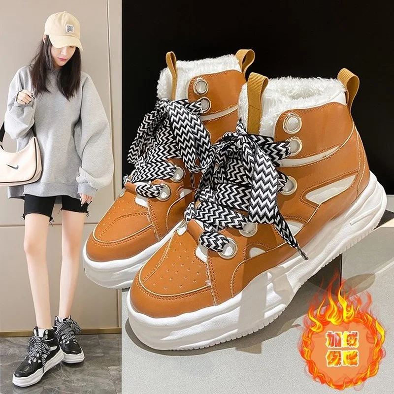 

Thick-soled lace-up snow boots women 2021 new winter plus velvet short boots thick cotton shoes warm short tube Martin boots