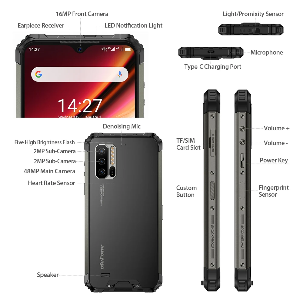 ulefone armor 7 rugged mobile phone android 10 2 4g5g wifi 8gb128gb helio p90 ip68 48mp cam 4g lte global version smartphone free global shipping