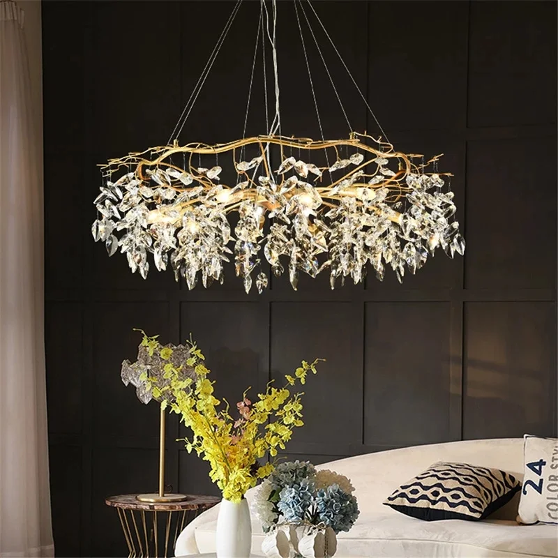 

Modern Light Luxury Restaurant LED Crystal Chandeliers Lighting for Living Room Luster Hanging Lamp Hotel Hall Indoor Decor Lamp
