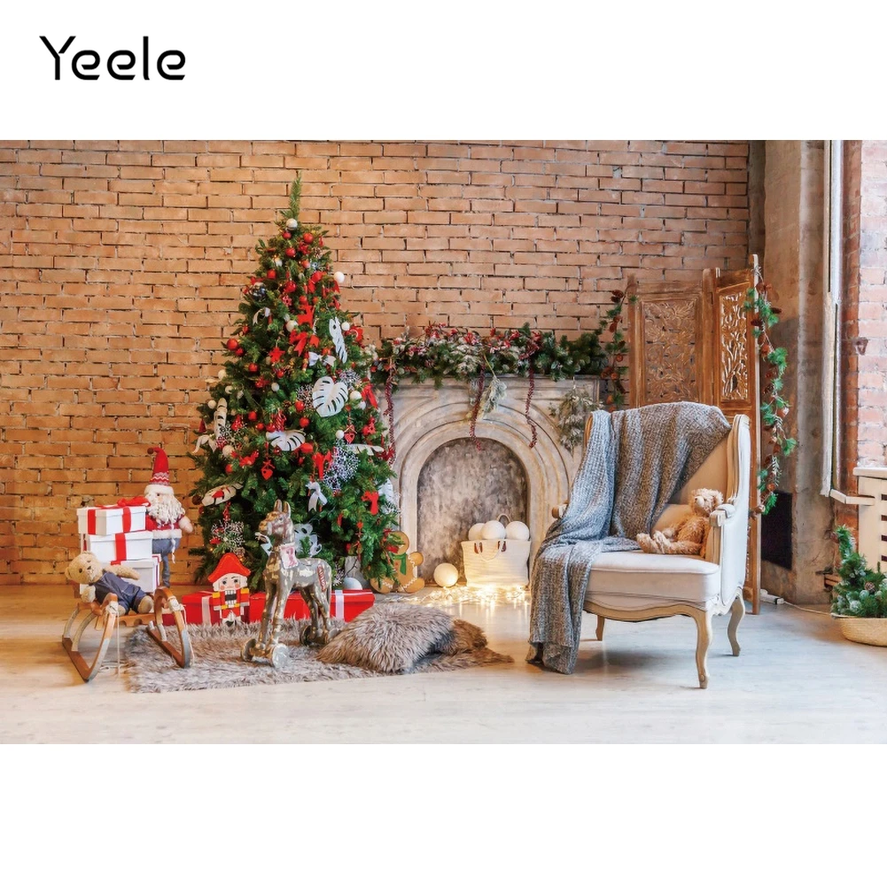 

Yeele Christmas Backdrop Brick Wall Fireplace Gift Baby Portrait Photocall Background Photographic Photography For Photo Studio