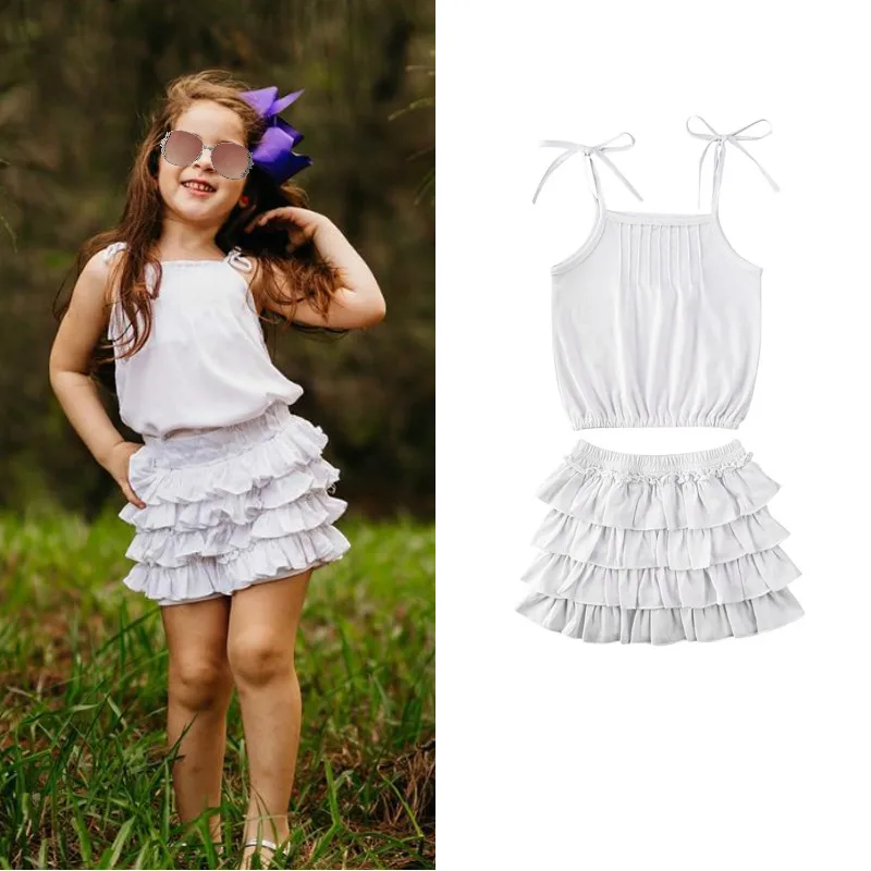 Летний праздничный комплект одежды для маленьких девочек белый жилет без