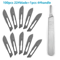 100pcs 4 carbon steel utility blade scalpel blade with blade handle cutting hand tools cut diy cutting pcb repair thin blade