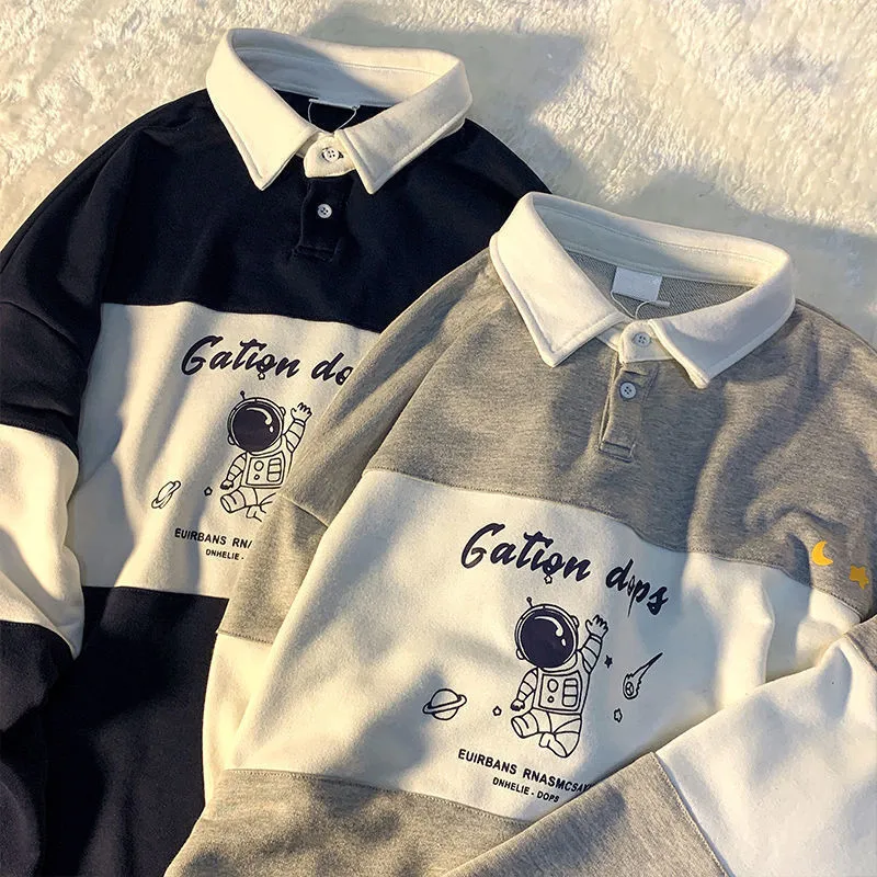 Свободное зимнее винтажное худи с воротником поло в стиле Харадзюку Топ оверсайз