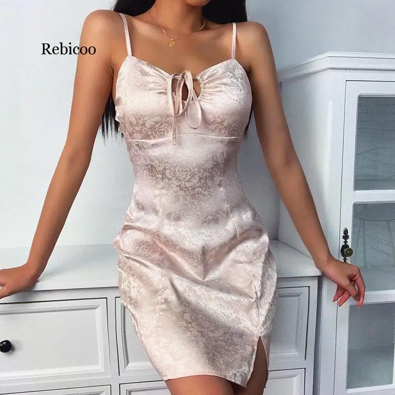 

Сексуальное летнее платье, кружевное шелковое Бандажное платье, Модное Новое ажурное платье-футляр без рукавов с принтом, до колена, с V-обра...