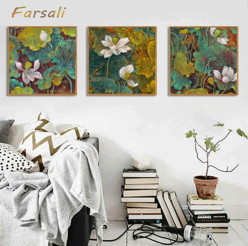 

Modern calligraphy heavy color lotus inkjet paintings Living room sofa background width paintings Bedroom study hanging painting