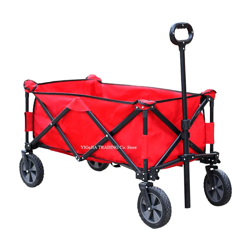 Folding Wagon with 17cm Solid Wheels, Steel Frame Outdoor Ut