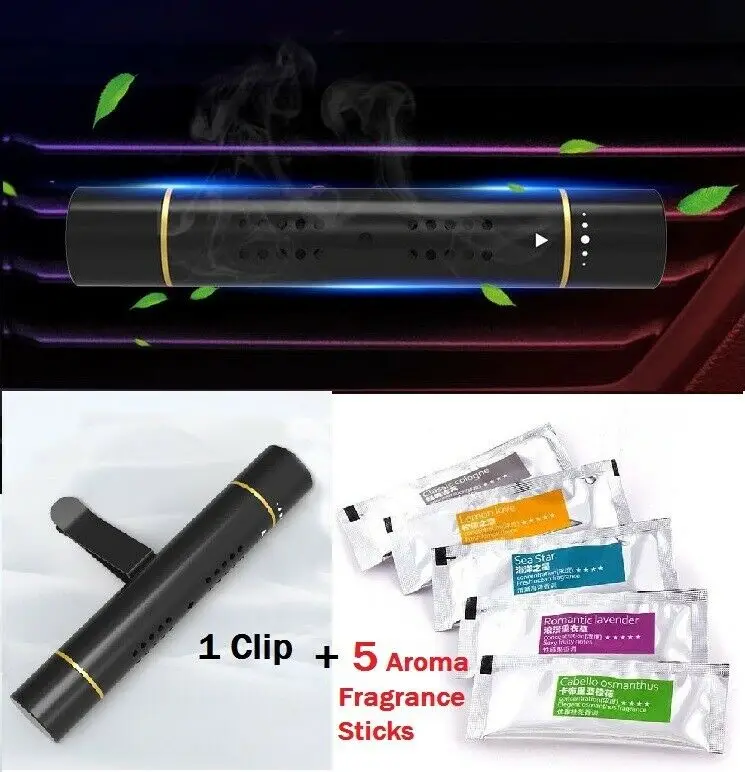 

Car Air Vent Clip Freshener - Perfume Diffuser + 5 Aroma Fragrance Sticks -BLACK