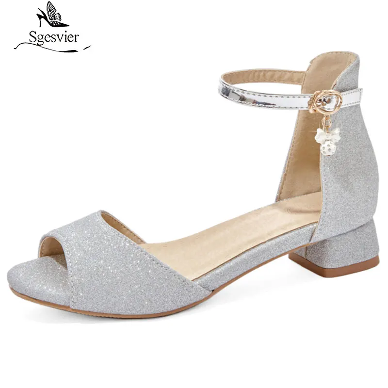 

Sgesvier Woman's Sandals Block Heels New Fashion Sliver Gold Shoes Women Wedding Dresses for Women 2021 Summer Shoes Sandalia 43