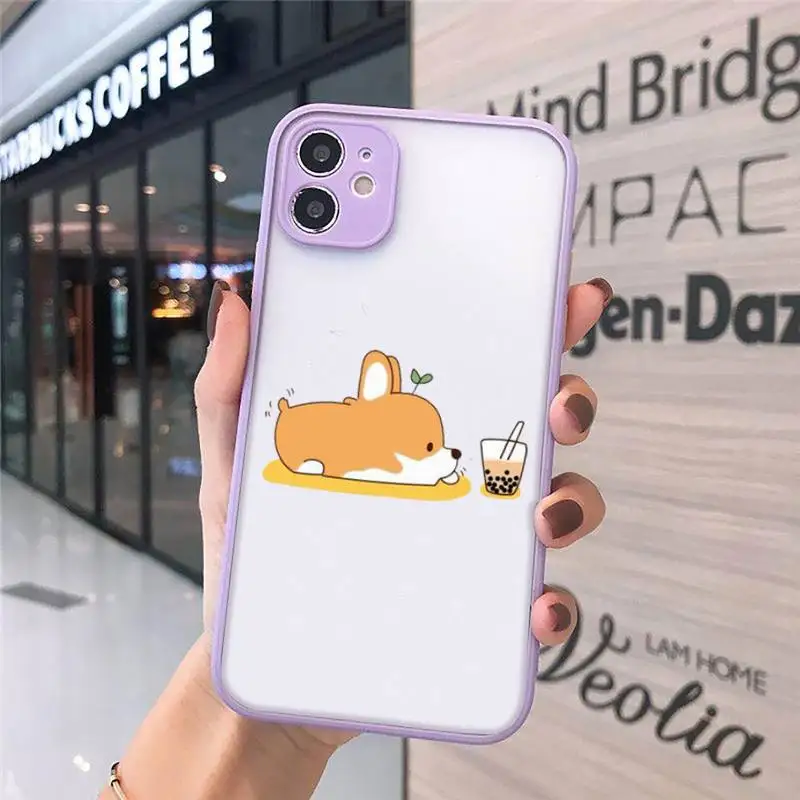 

Cartoon Corgi Phone Cases matte transparent For purple iPhone 7 8 x xs xr 11 12 pro plus max mini Clear Funda