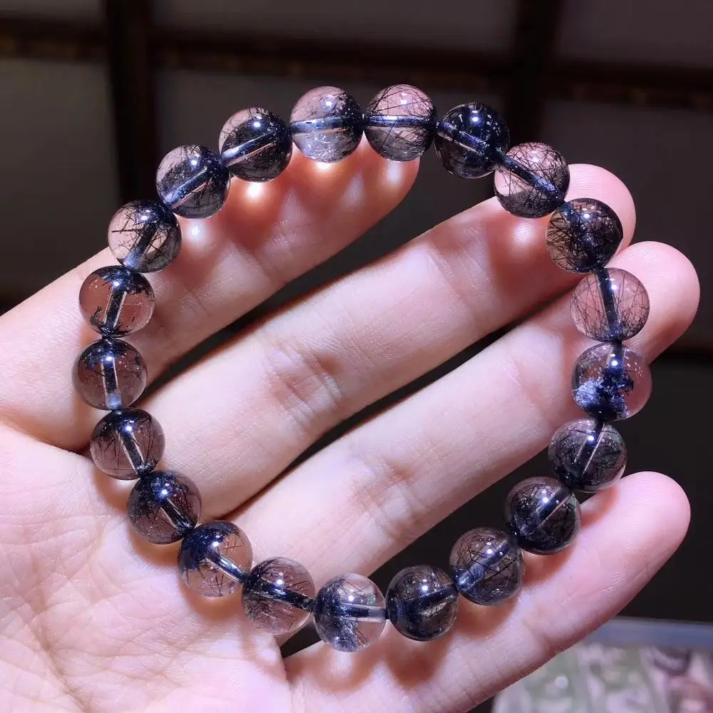 

9mm Natural Black Hair Rutilated Quartz Bracelet For Woman Lady Man Crsytal Brazil Round Beads Stone Gift Fashion Jewelry AAAAA