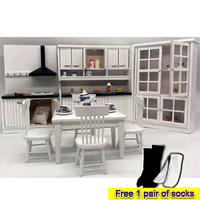 1:12 Mini Furniture Baby House Kitchen OB11 Model Kitchenware Kitchen Cabinet Dining Table And Chair BJD Photo Props Decoration