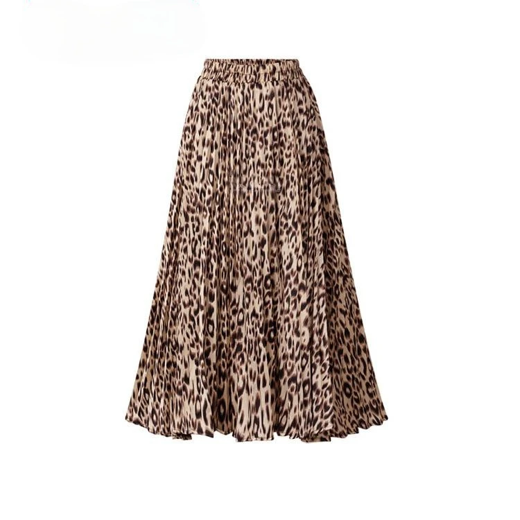 

Zoulv Womens New Spring A Line Pleated Long Skirt Casual High Waist Maxi Skirts Woman Streetwear Plus Size Leopard Print Skirts