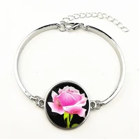 24pcslot mixed style spring style lotusred pink blue rose retro style charm silver bangle glass bracelets girls women