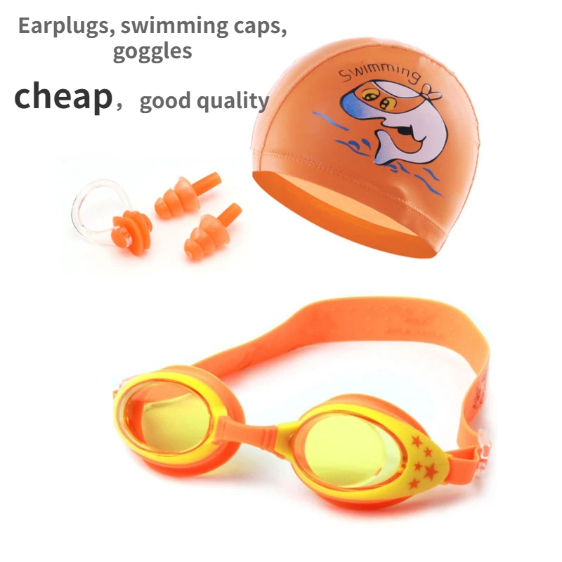 

Children Swimming glasses Cartoon Swim Caps Ear Plug Professional Dolphin Boy Eyewear Waterproof Hat goggles Kids