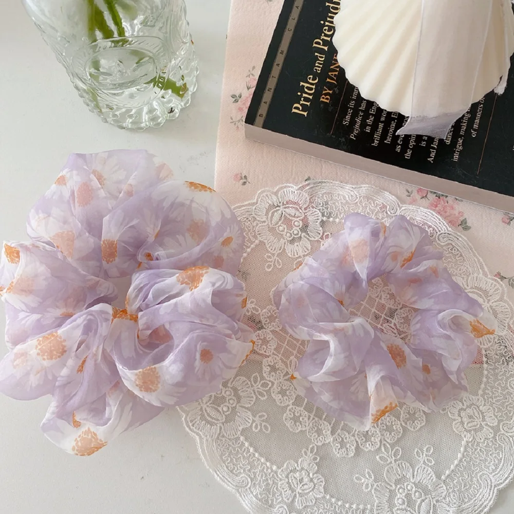 

New Flower Hair Scrunchie Elastic Hair Ring Women Hair Rope Girl Headwear Chiffon Rubber Ponytail Holder