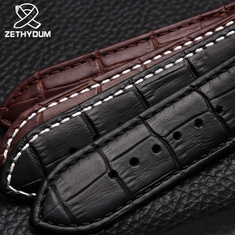 Фото 22mm 23mm 24mm 26mm 28mm big width Black brown Mens Alligator Genuine Leather Watch Strap Band bracelets free shipping №4