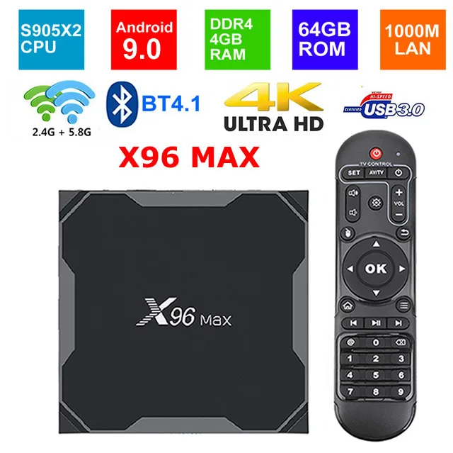 X96 MAX Смарт ТВ приставка Android 8,1 Amlogic S905X2 LPDDR4 4 Гб ОЗУ 64 Гб ПЗУ 2,4G/5G двойной wifi 1000M Lan BT 4K телеприставка