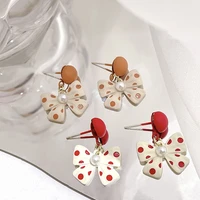 925 silver needle girls heart polka dot red bow stud net red temperament versatile simple stylish earrings lucky earrings