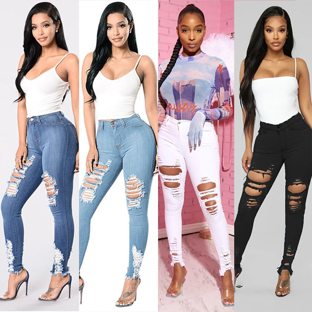 Женские джинсы с кисточками эластичные рваные облегающие брюки большого размера