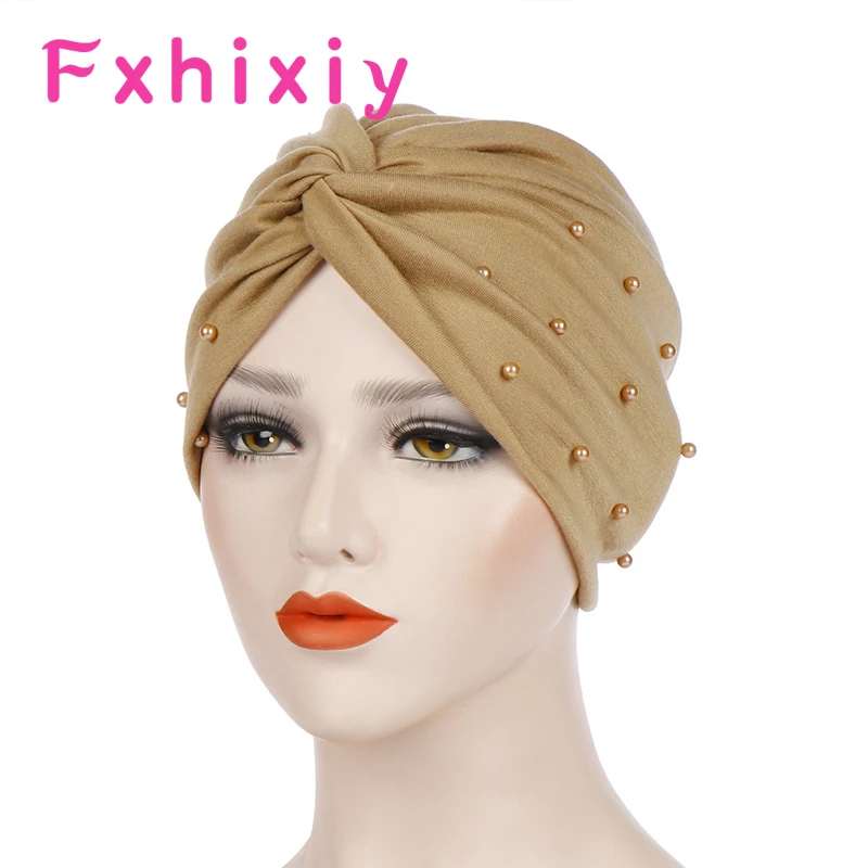 

Muslim Women Cross Twist Cotton Bead Turban Hat Cancer Chemo Beanies Cap Headwear Headwrap Plated Hair Accessories