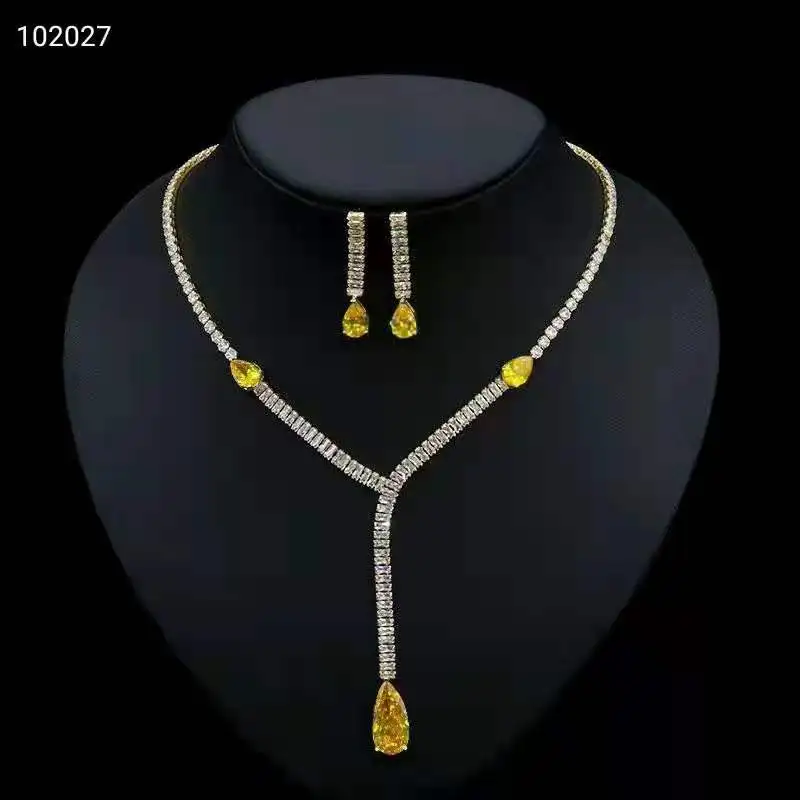 

Funmode Luxury Water Drop Necklace Earring Full Jewelry Set For Women Wedding Collection Set Wholesale FS210
