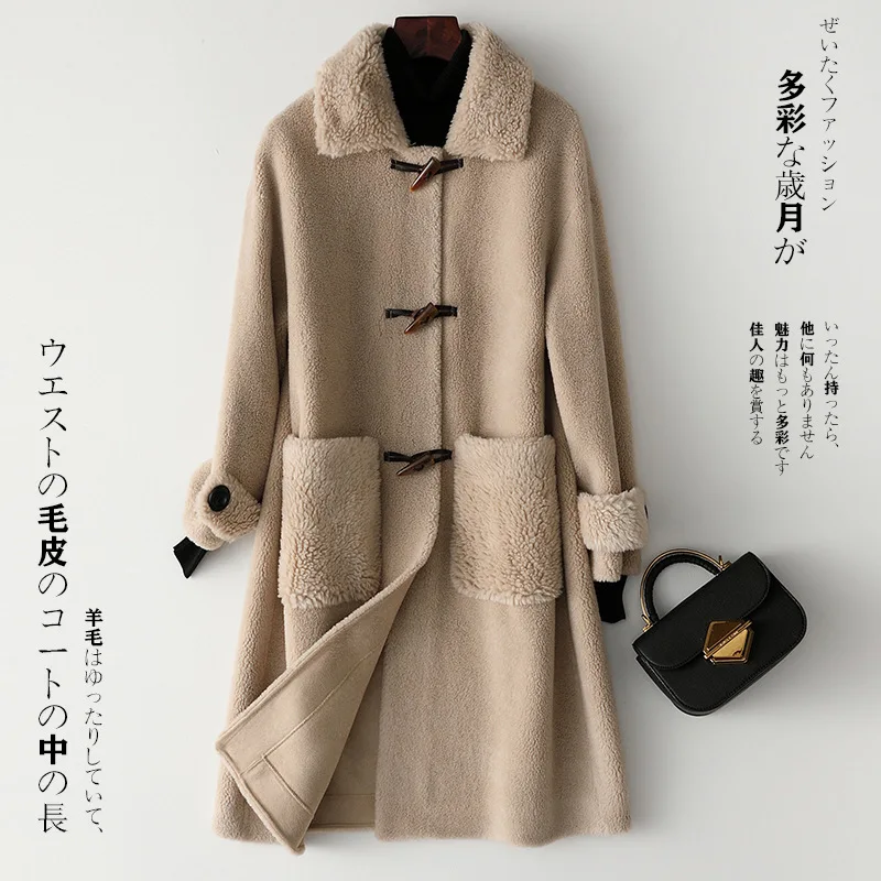 Real Fur Coat Autumn Winter Coat Women Clothes 2020 Sheep Shearling Real Wool Coat Female Korean Long Jacket HK39205