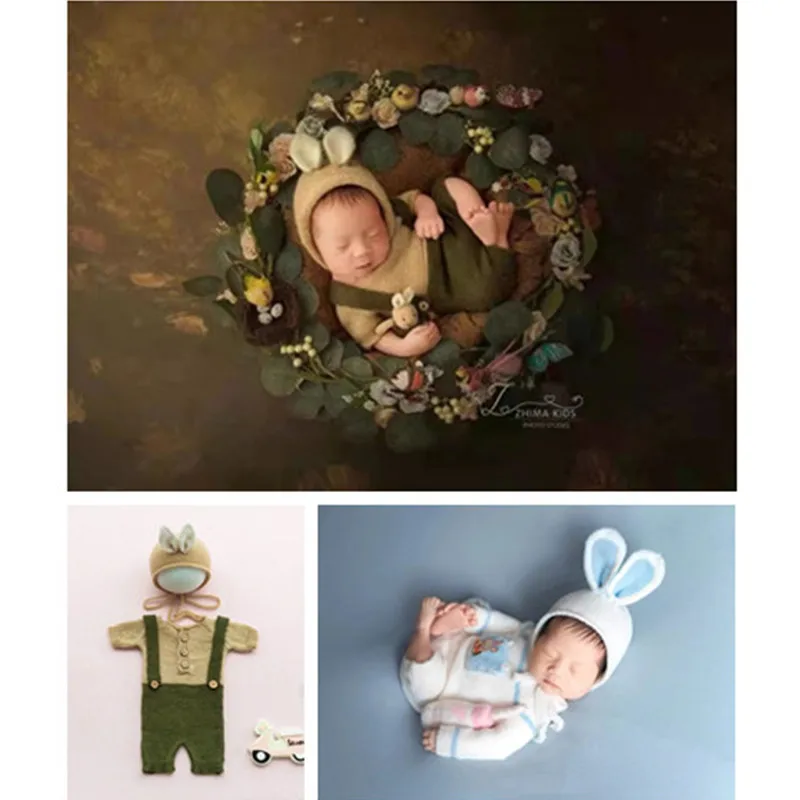 

Newborn Full Moon Baby Photo Props Baby Photography Cothes Soft Knitted Boy Girl Bodysuit Baby Photo Rabbit Shape Clothes Suit