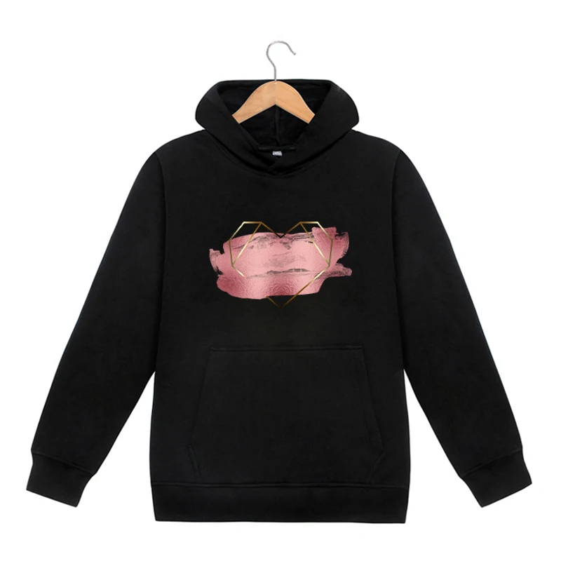 

Women Autumn Winter Fleece Sweatshirts Pink Love Print Casual Long Sleeve Warm Hoodies Female Loose Hooded Pullovers