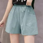 Женские короткие льняные шорты, с высокой талией, свободные, повседневные, тонкие, с двойным карманом, широкие, спортивные, уличные