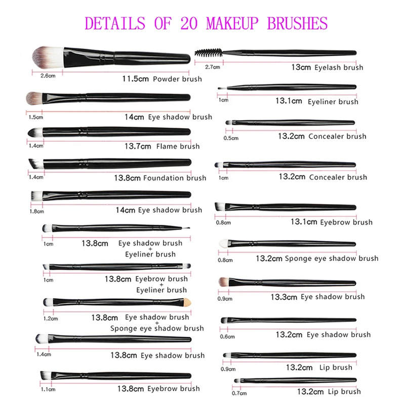 20/5 Шт. Набор Кистей Для Макияжа Тени для век Пудра Подводка Глаз Ресниц Губ Кисти