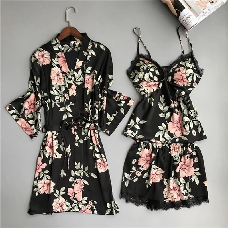 

Puimentiua Long Sleeve Womens Pajamas Sexy Lace Lingerie Nightwear Underwear Sleepwear 4PC Pajama Sets For Women Pijama Mujer