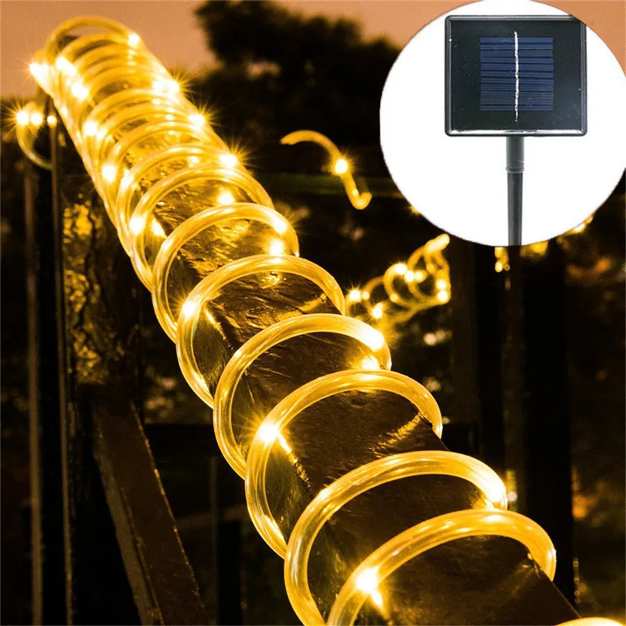 7M 12M Rope Tube Holiday String Light Solar Powered Christmas Outdoor Decoration Tree Street Garden Party Lawn Lamp