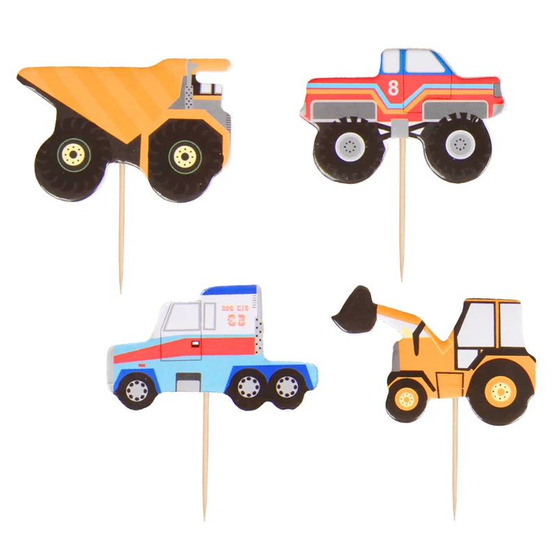 24 шт. строительный автомобиль кекс Топпер для мальчиков день рождения украшения