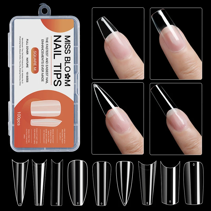 

100Pcs Coffin Fake Nails Tips Full Cover Artificial Acrylic Ballerina Short Fake Nail Reusable American Gel X Tips Nail Supplies