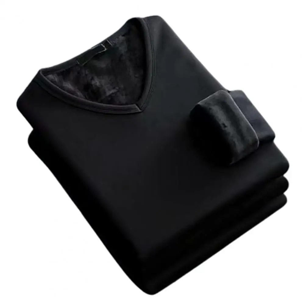 

Base Shirt Solid Color V Neck Thick Plush Men Top for Inner Wear