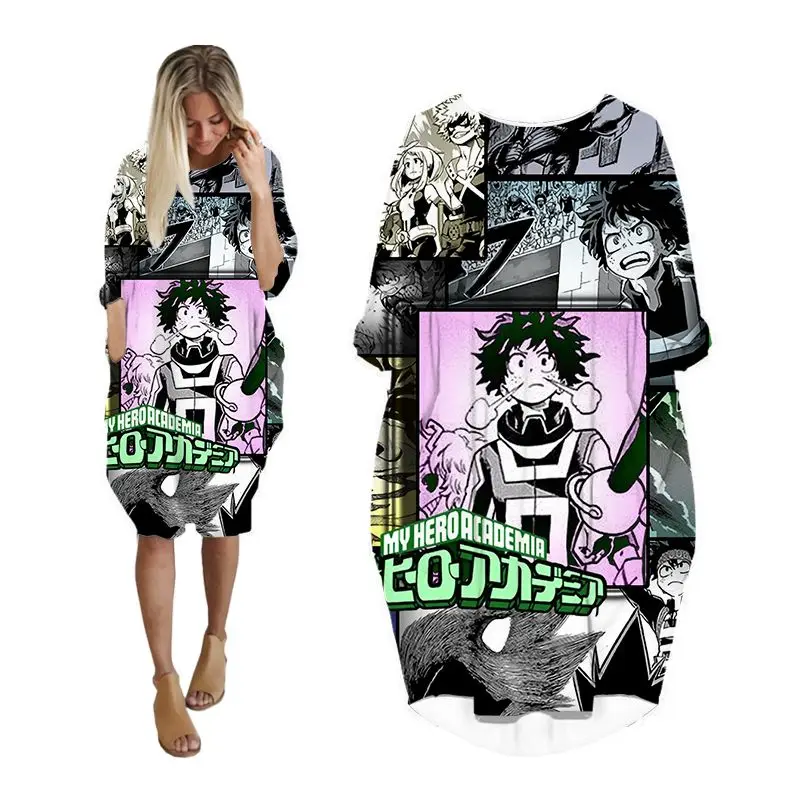 

my hero academia dress summer 3d print streetwear women casual dresses harajuku long sleeve plus size clothing anime clothes