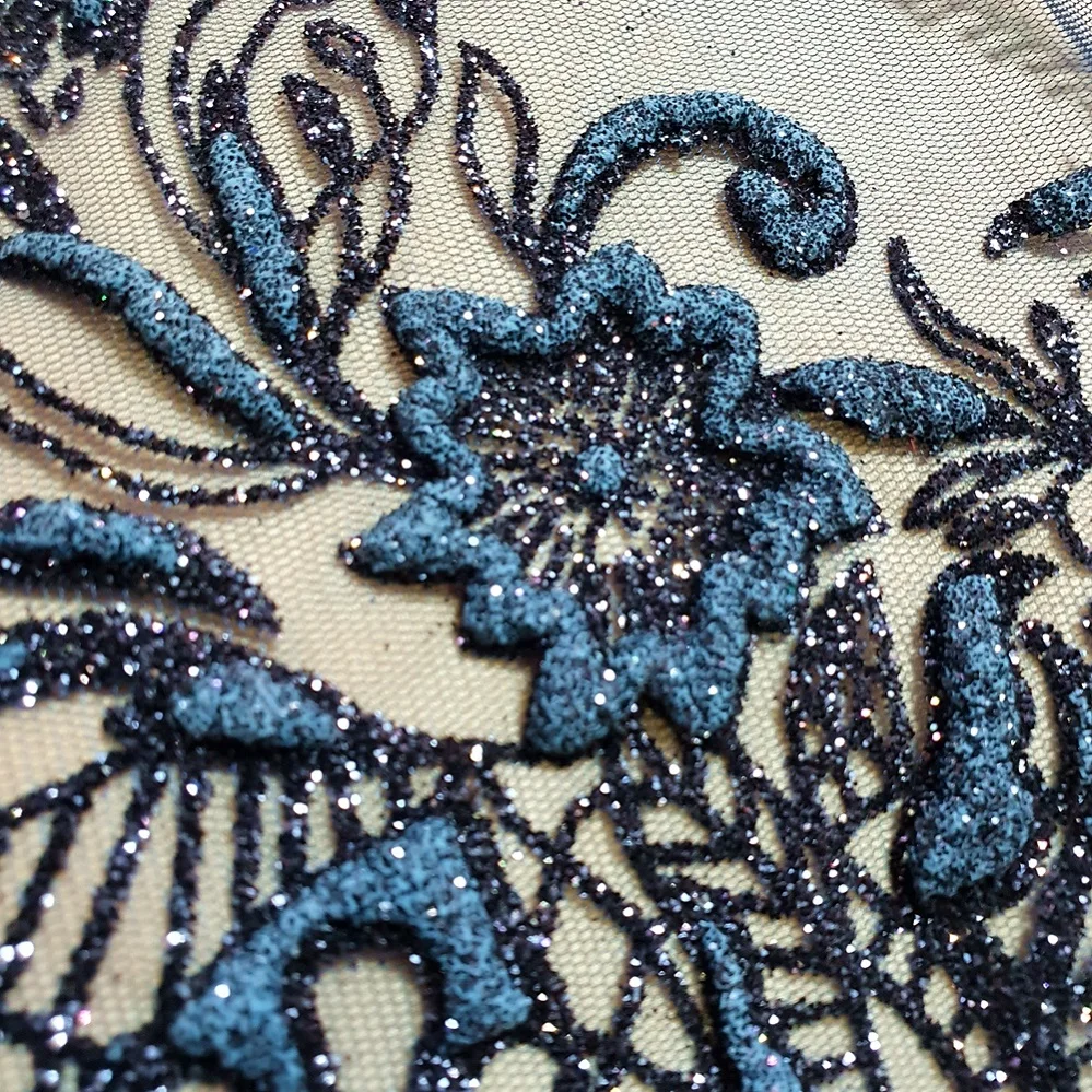 Темно-синяя блестящая африканская негерийская кружевная ткань с цветочным рисунком для рукоделия шитье сделать вечернее платье для выпускного вечера