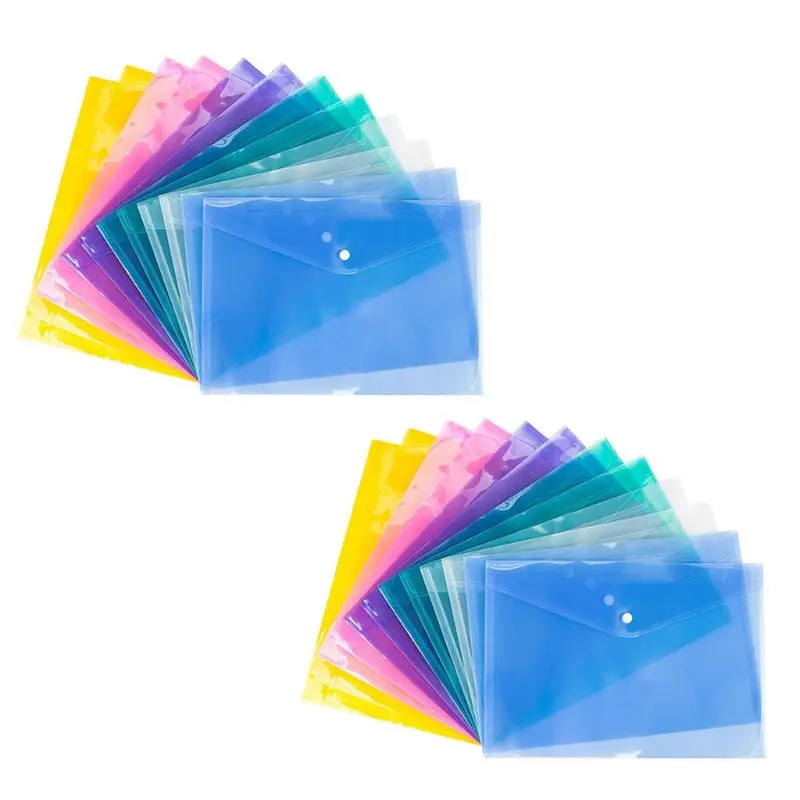 

24 Pcs Waterproof Transparent Poly Envelope with Snap Button Closure,Project Envelope Folder Button - A4 Letter Size - W