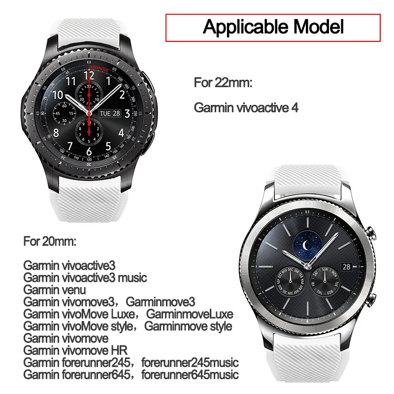 Ремешок силиконовый 20 мм 22 для часов Garmin Vivoactive 4 3 music move Luxe style Forerunner 245 645