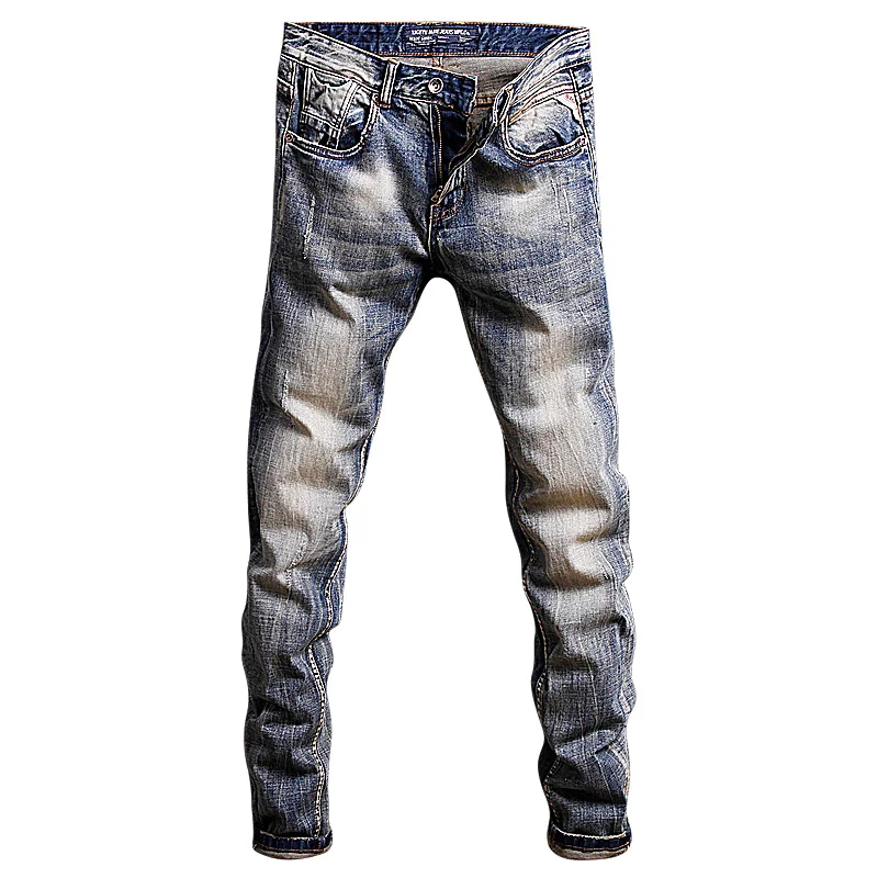 

Italian Style Men Jeans High Quality Retro Washed Classical Slim Jeans Men Streetwear Vintage Designer Jeans Hombre