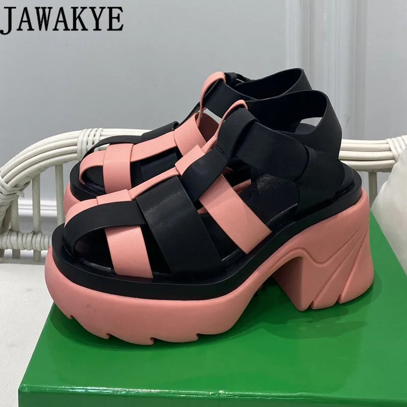 

Thick Bottom Platform Sandals for Women Color mixing Braid Fashion Chunky High Help Roman Sandals Summer Hollow Casual Shoes