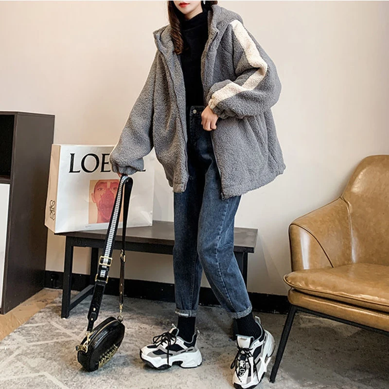 

Новинка 2021, Женский плотный плюшевый свитер из имитации овечьей шерсти, корейский вариант, свободный жакет средней длины, W42
