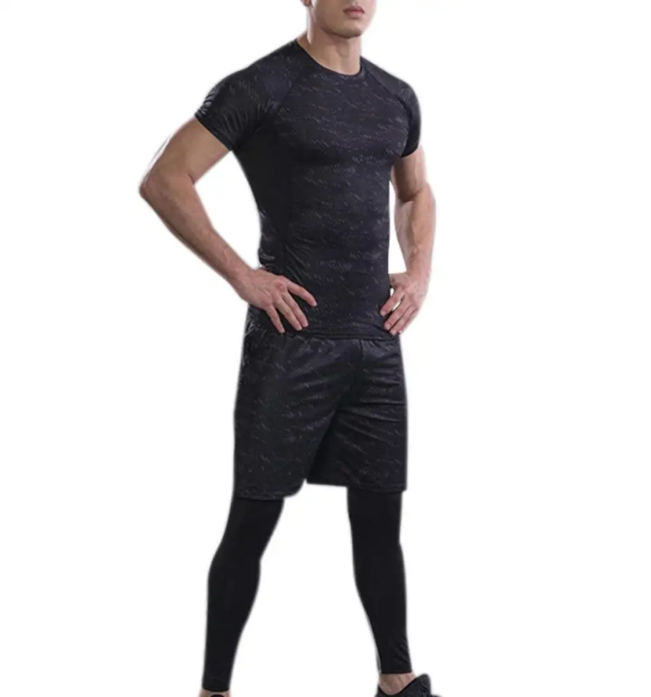 Комплект спортивной одежды из 3 предметов Быстросохнущий компрессионный черный